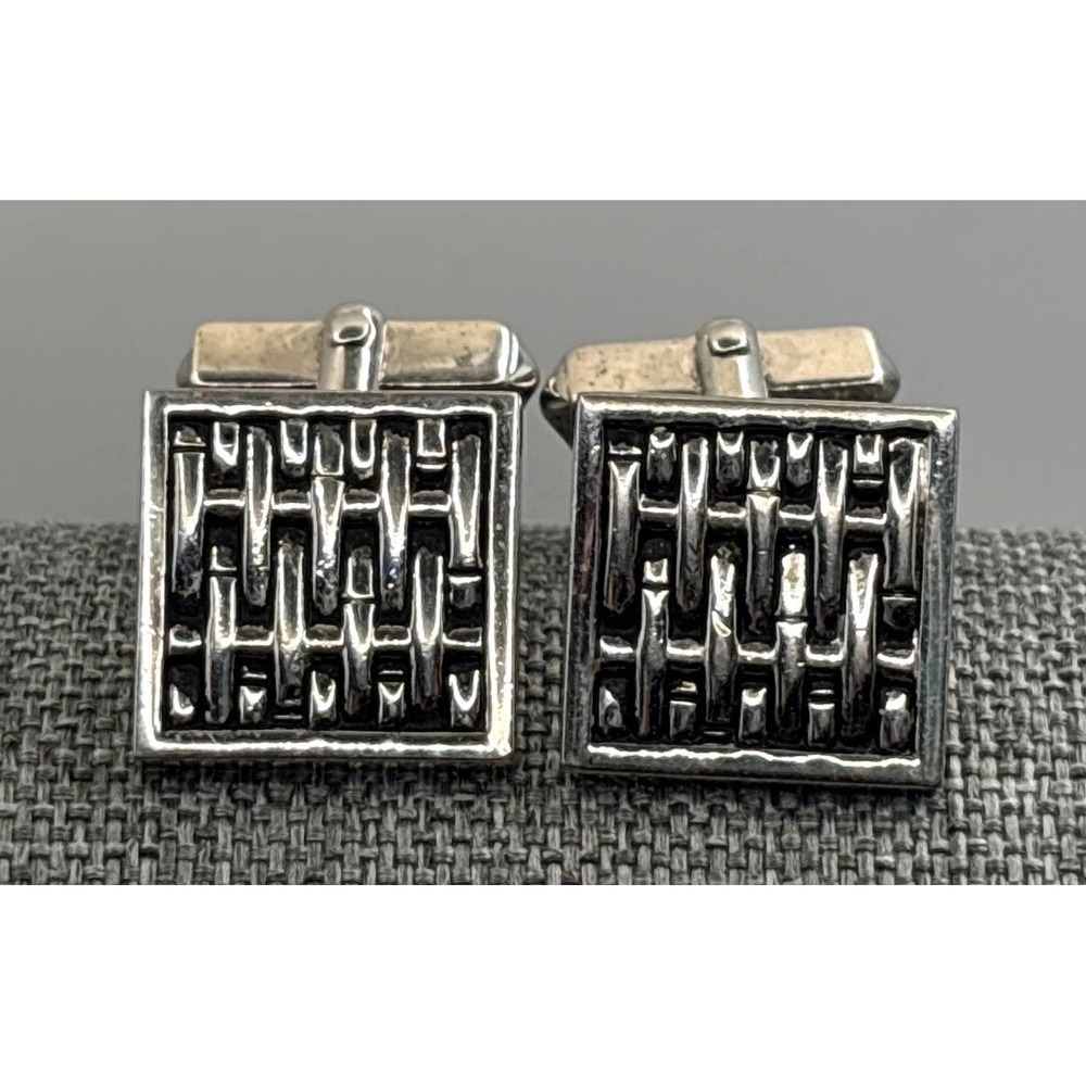 Vintage Swank Sterling Silver Basketweave Woven Men's Cufflinks Square